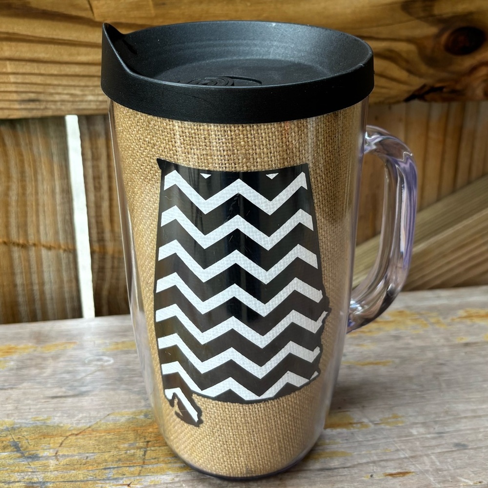 Alabama State Silhouette & Burlap Acrylic Travel Mug with Sliding Lid 28oz